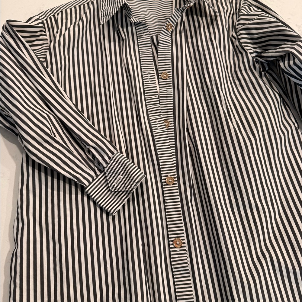 BURU Classic Black and White Striped Shirtdress